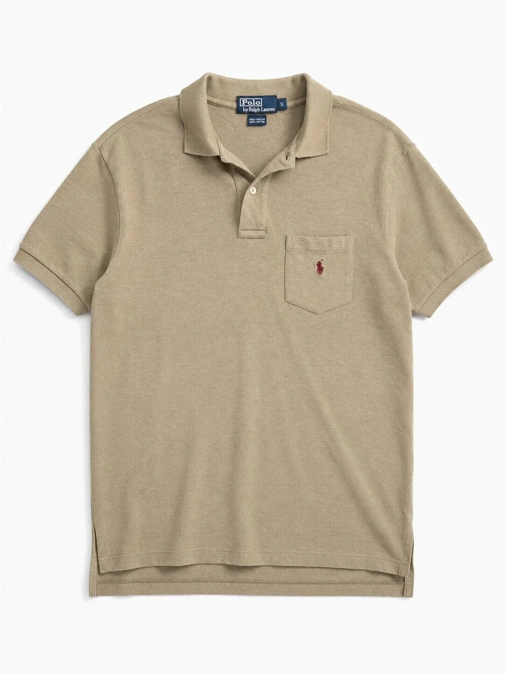 Polo Ralph Lauren Pocket Polo Shirt Men's Small Beige Tan Cotton Classic
